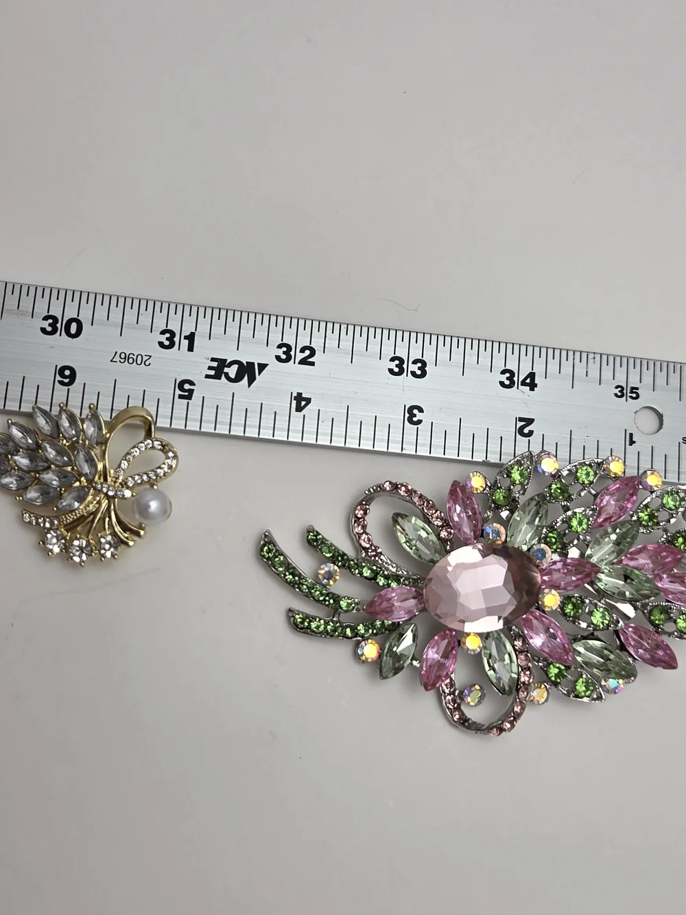 Large 4.5” Pink Blue Brooch‑Pendant + Bow Pearl Brooch Set